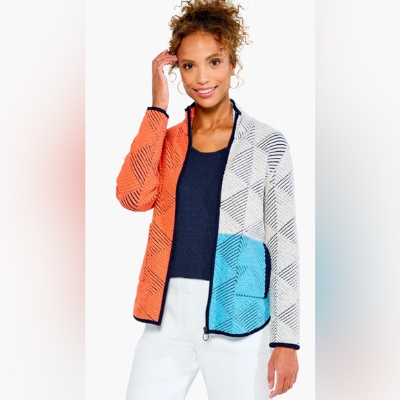 NIC+ZOE Jackets & Blazers - Nic+Zoe This or That Full Zip Jacket orange/turquoise/white Small